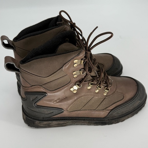 LL Bean Brown Lace Up Hiking Trail Boots Shoes Men's Size 12 Wide Leather - Picture 1 of 6